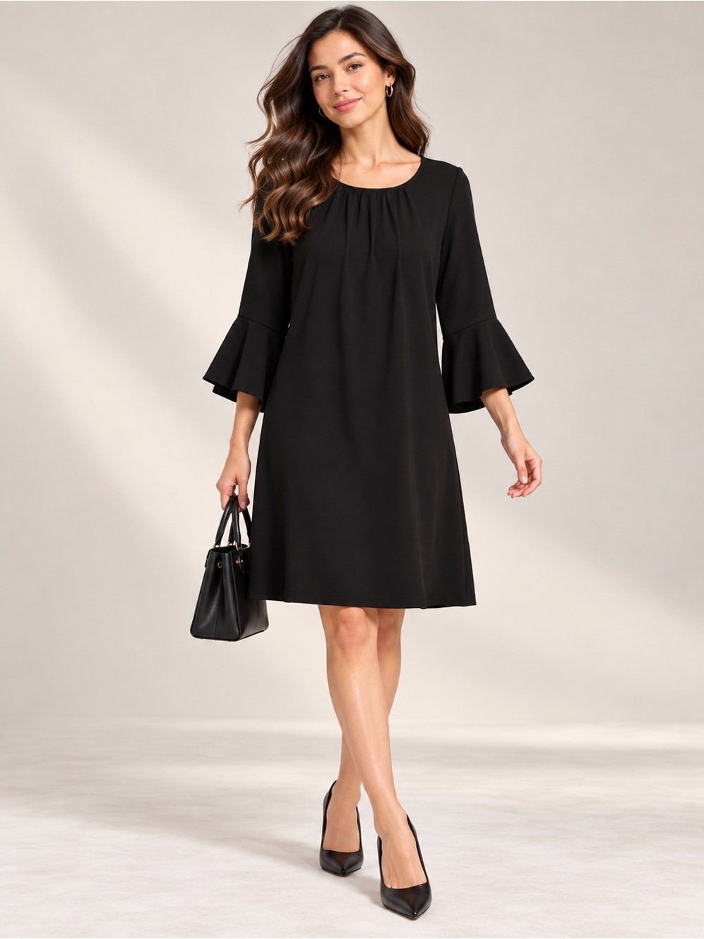 NWOT Black Midi Shift Dress with Bell Sleeves - LBD